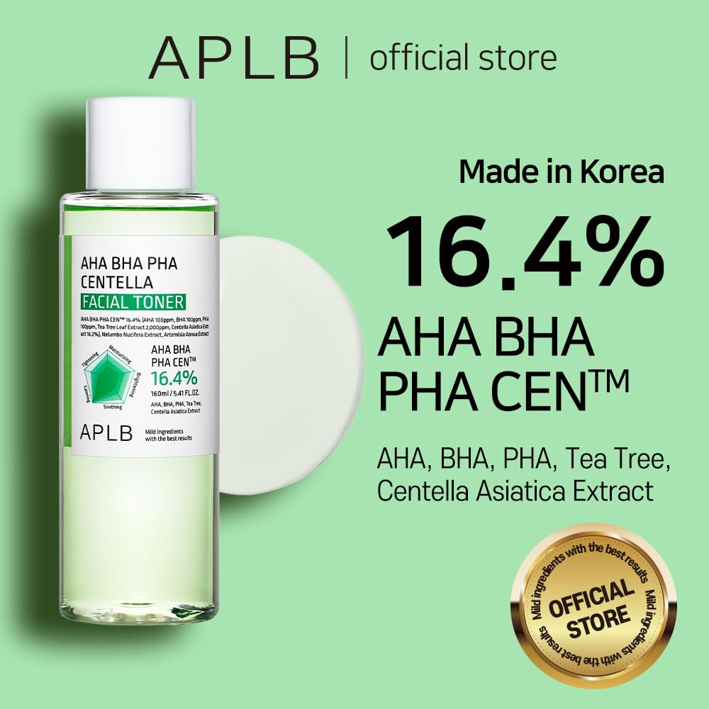 APLB AHA BHA PHA Centella Facial Toner | AHA BHA PHA CEN™ 16.4% 5.41 FL.OZ/Korean Skincare, Exfoliant, Replenishing Moisture, Revitalize for Gentle and Improve Skin Texture