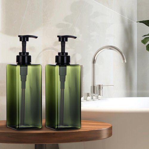 Yebeauty Pump Bottle Dispenser, 22oz 650ml Empty Plastic Shampoo Pump Dispenser Shower Hand Soap Dispenser Refillable Liquid Containers for Conditioner Body Wash, Bathroom Kitchen, 2 Pack Green