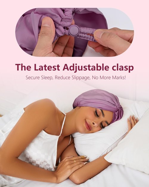 HFRHTGY Adjustable Silk Satin Hair Bonnet for Sleeping, Double Layer Hair Wrap Sleep Cap Turban for Women Men, Curly Straight Hair Long Large Braid Unisex (Royal Deep Purple)