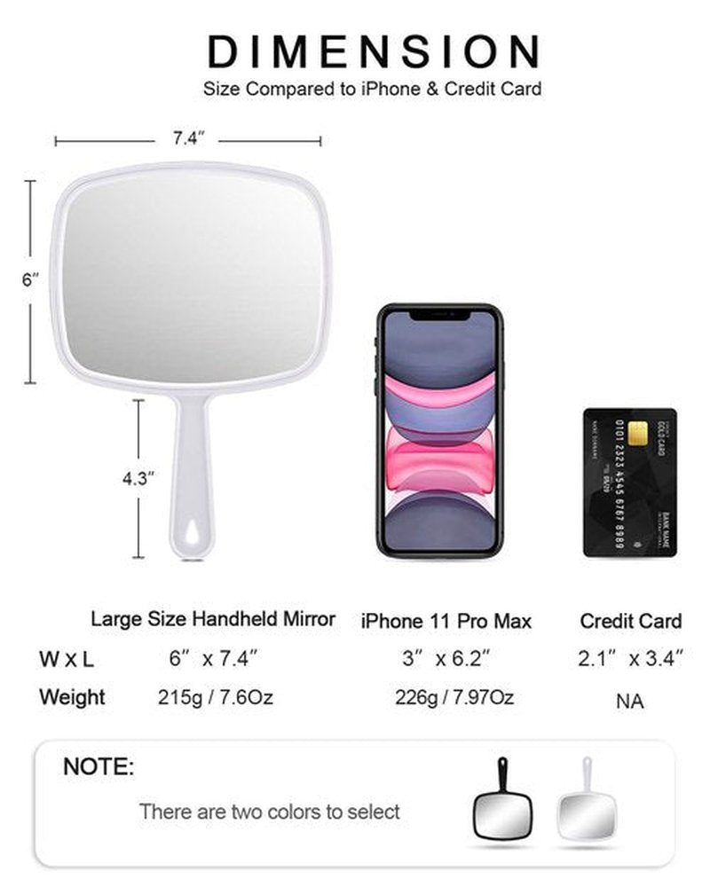 PROTECLE Hand Mirror, Handheld Makeup Mirror with Handle for Barber Hairdressing (Square White 10.3"x7.4")