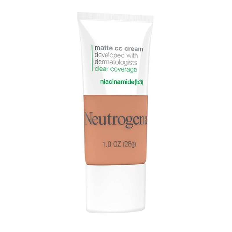 Neutrogena Clear Coverage Flawless Matte CC Cream, Full-Coverage Color Correcting Cream Face Makeup with Niacinamide (b3), Hypoallergenic, Oil Free & Fragrance Free, Cappuccino, 1 oz