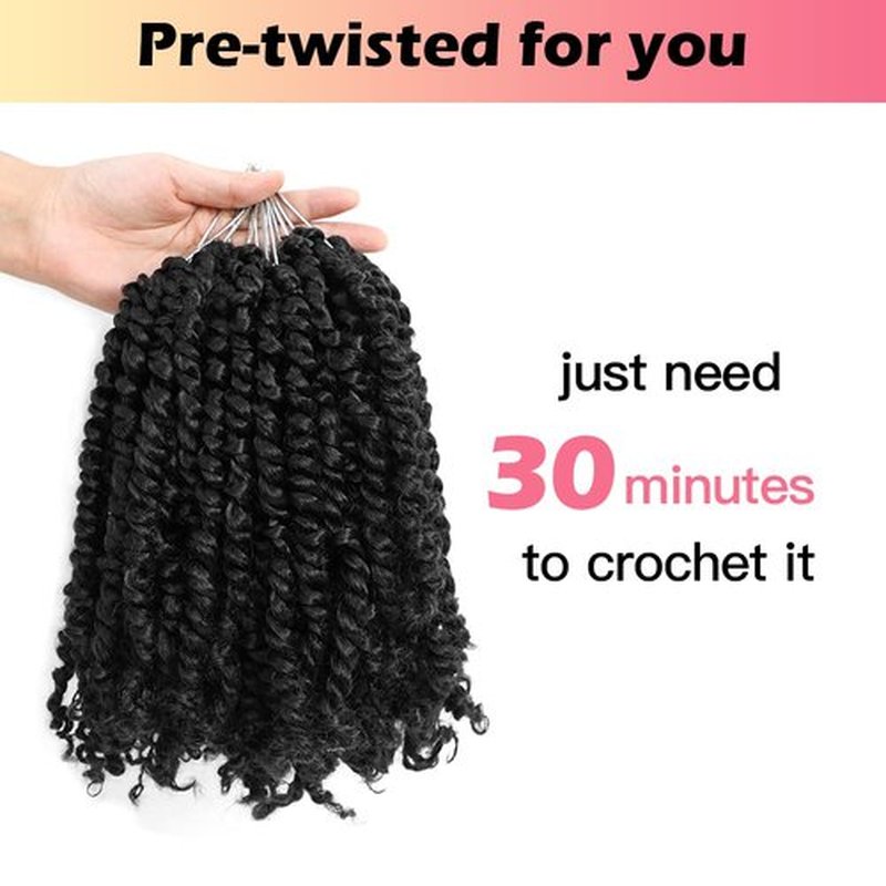 Niseyo 8 Inch Passion Twist Hair Pre-twisted 8 Packs Pre-looped Crochet Passion Twist Crochet Hair Short Braids (8Packs, 1B/Natural Black)