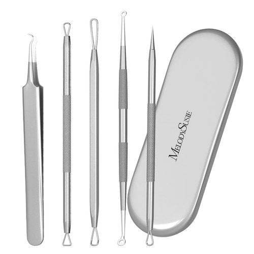 MelodySusie Blackhead Remover Pimple Popper Tool Kit Professional Blackhead Extractor Removal Tool for Nose Face with Portable Metal Case, Silver, Gifts for Women