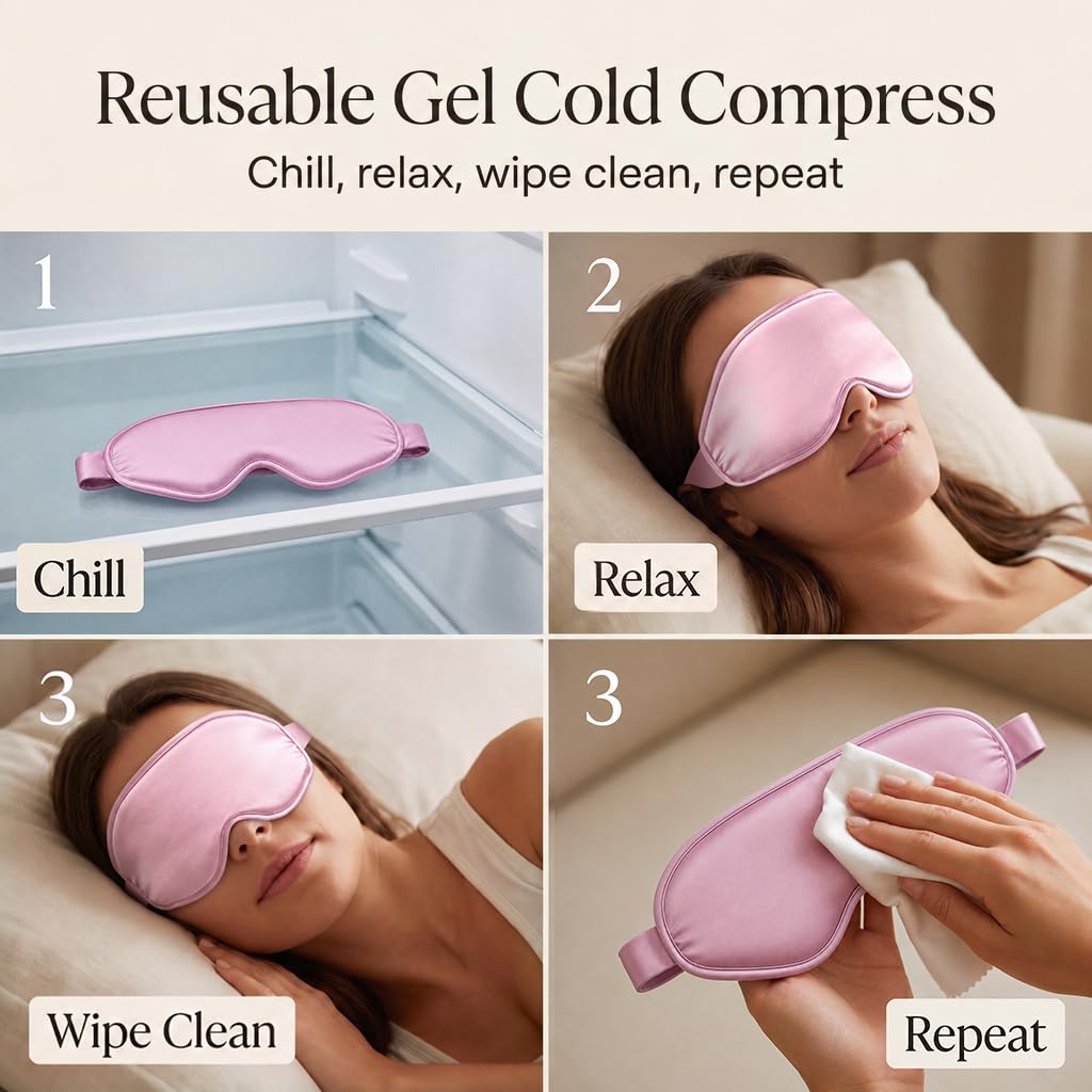 Cooling Eye Mask for Puffy Eyes, Pink Self Care Gifts for Women, Reusable Gel Ice Pack Cold Compress for Headache & Migraine Relief, Adjustable Weighted Sleep Mask for Tired Eyes, Relaxation & Spa