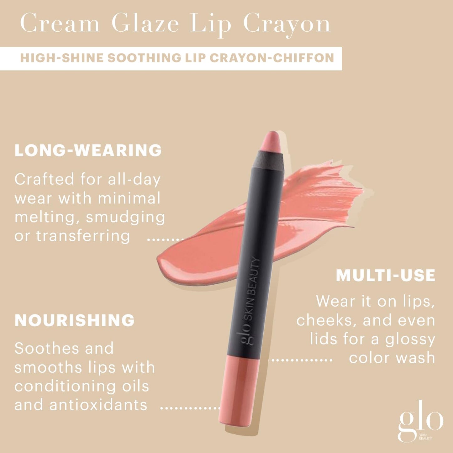 High Shine Glo Skin Beauty Cream Glaze Lip Crayon - Intense Color & Long-Lasting (Chiffon)