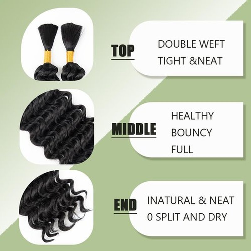 Deep Wave Bulk hair for Braiding Wet and Wavy Micro Braiding No Weft Faux Deep Wave Braiding Hair Extensions for Box Boho Braids 145g with 2Bundles #1B (14 Inch)
