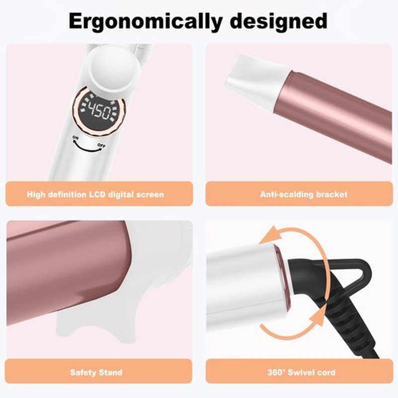 1 1/4 Inch Curling Iron,Curling Wand for Long Hair,5 Adjustable Temp LCD Digital Control,32 mm Thin Long Barrel Curling Iron Double Voltage 110-240V
