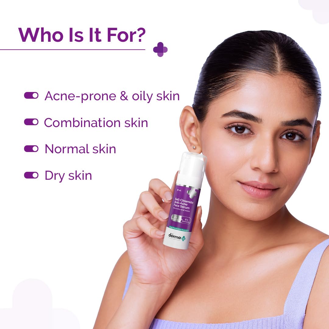 The Derma Co Sali-Cinamide Anti-Acne Serum | with 2% Salicylic Acid & 5% Niacinamide | Helps Reduce Acne & Acne Marks | Suits All Skin Types | 1.01 Fl Oz/30ml