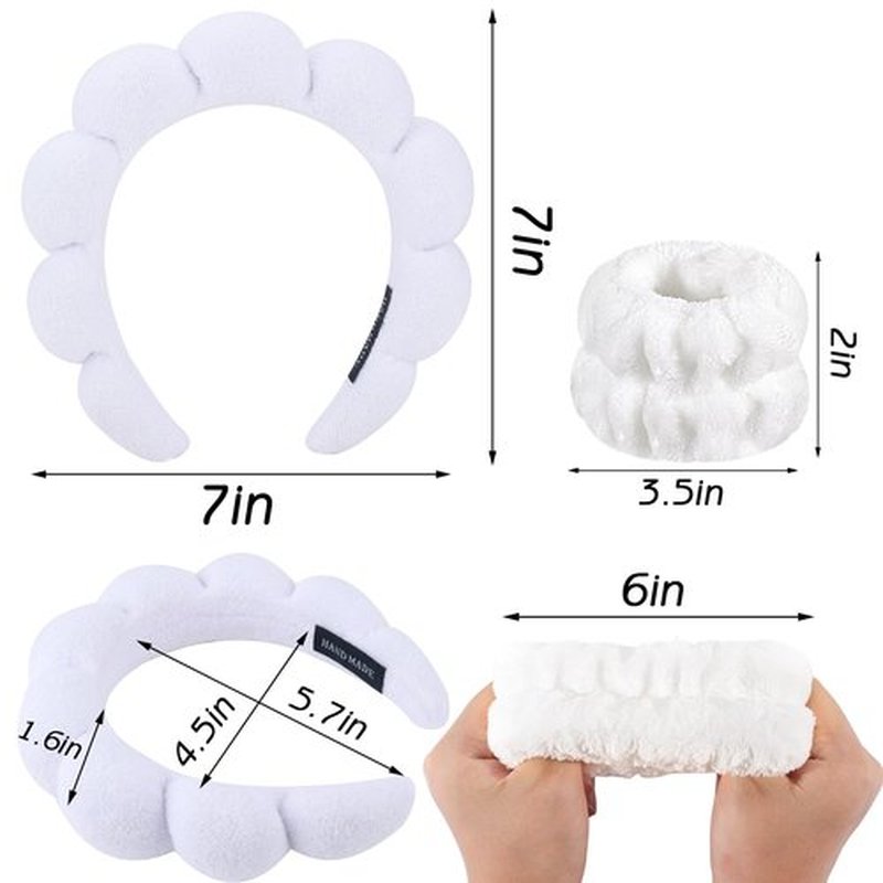 Zkptops Spa Headband for Washing Face Wristband Set Sponge Makeup Skin Care White Headband Wrist Towels Bubble Soft Sponge Hairband for Women Puffy Headwear Winter Non Slip Thick Thin Hair Accessory