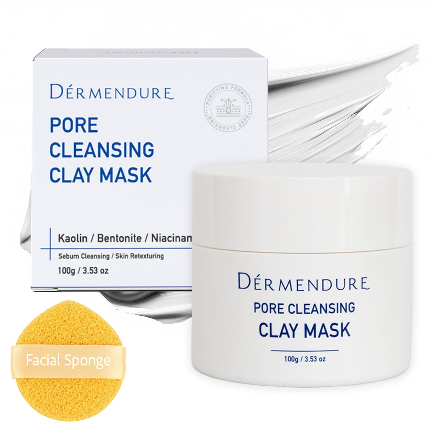 Dermendure Deep Pore Cleansing Clay Mask for Face, Mud Mask for Oily Skin, Blackhead Remove Mask - with Bentonite and Amazonian White Clay - Oil Control, Niacinamide Brightening, Pore Purifying, 100g