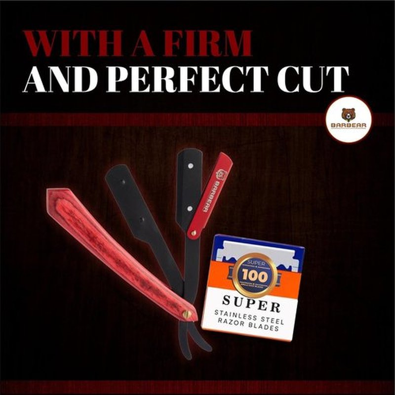 Barbear Professional Straight Razor for Men - Premium Steel Barber Edge Razor with 100 Blades for Close Shaving - Barber Accessories - Includes Leather Case - Black