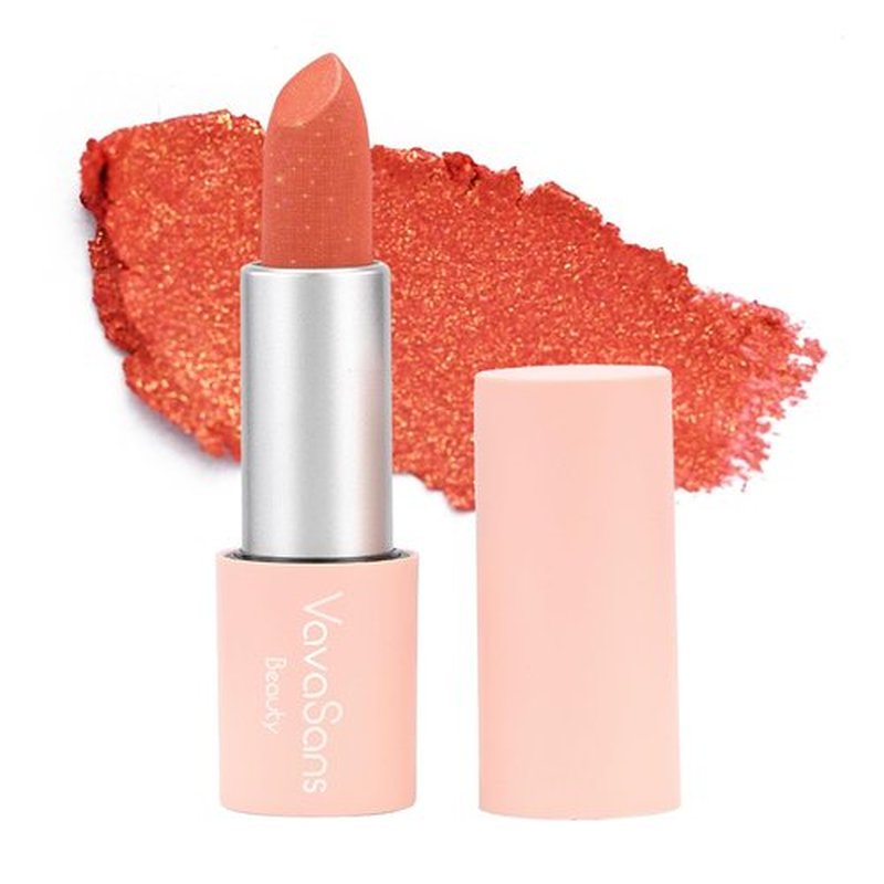 VavaSans Vegan Glitter Lipstick Coral Bouquet Shimmer Metallic Sparkling Pink Peach Shade Long Lasting Waterproof Non-Sticky Formula Diamond Shiny Highly Pigmented Lip Stick for Women