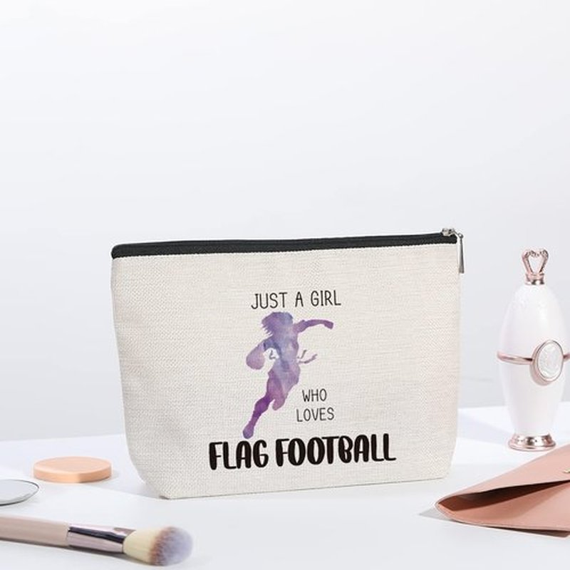 kdxpbpz Football Makeup Bag Inspirational Gifts for Women, Flag Sports Game Fans Gifts, Friendship Birthday Gifts for Women Gift Idea for Flag Football Lovers