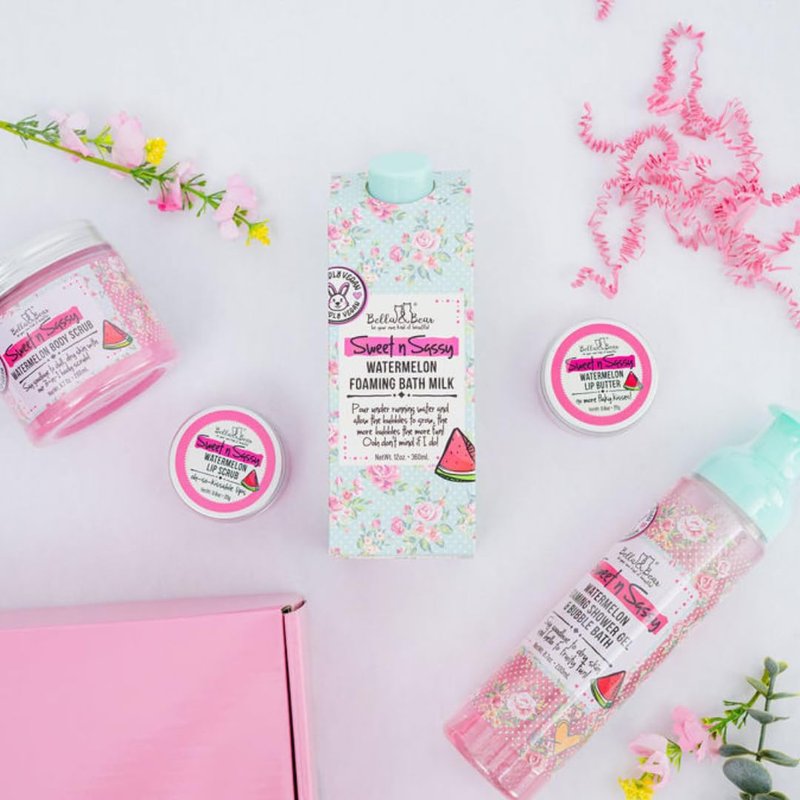 Sweet 'n' Sassy Watermelon Bath & Body Gift Set - Foaming Shower Gel, Bubble Bath, Scrubs & Lip Butter | Perfect Gifts for Women