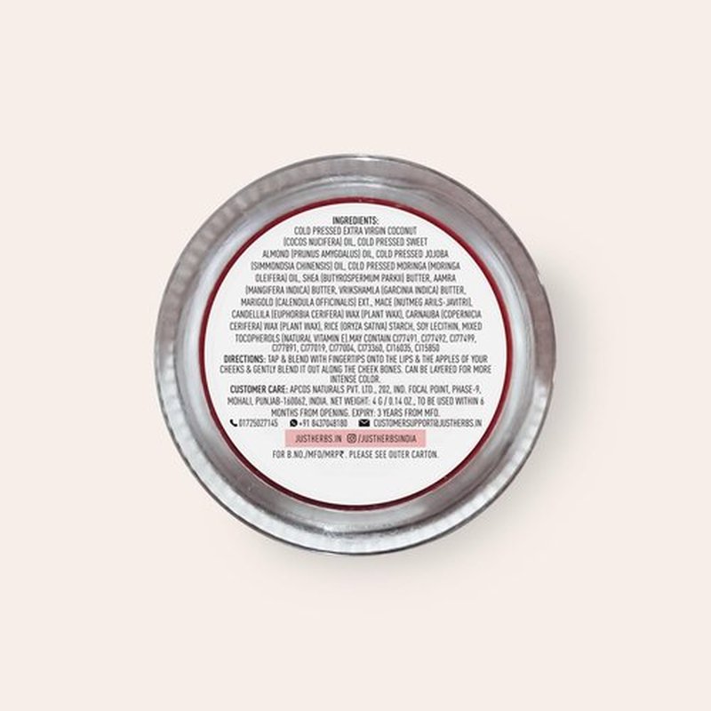 Just Herbs Organic Creamy Matte 3 in 1 Lip & Cheek Tint, Blush For Women - SLS,Chemical & Paraben Free - 0.14 fl. oz. (Peachy coral)