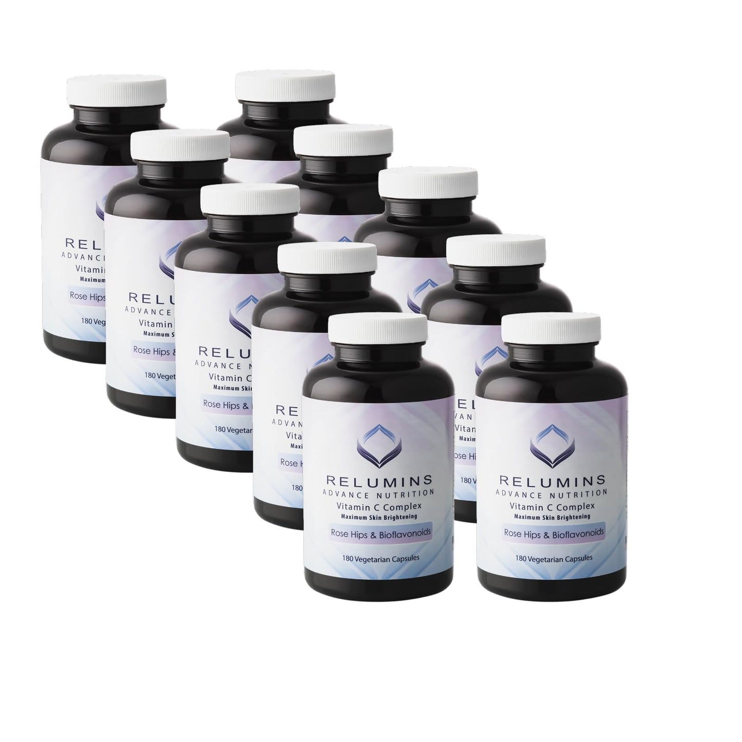 Relumins Advanced Vitamin C Supplement with Rose HIPS - 1000mg of Vitamin C Immune Support & Collagen Production, Made in USA, for a Summer Glow Skin, 180 Capsules x 10 Bottles