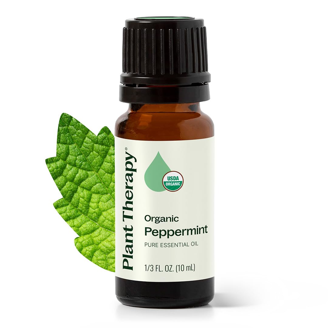 Plant Therapy Organic Peppermint Essential Oil 10 mL (1/3 oz), 100% Pure, Undiluted, USDA Certified Organic, Undiluted, Natural Aromatherapy, for Neck Tension and Muscle Discomfort