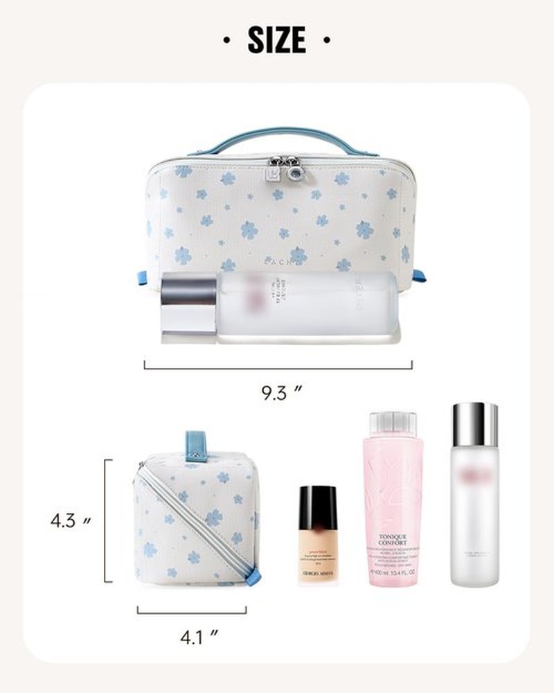 EACHY Travel Makeup Bag,Large Capacity Cosmetic Bags for Women,Waterproof Portable Pouch Open Flat Toiletry Bag Pattern Makeup Bag (C-Blue)