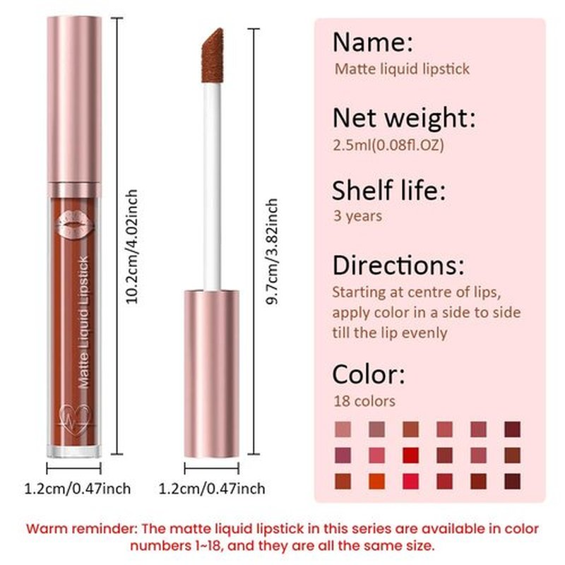 JUAAZIN Dark Brown Matte Liquid Lipstick, With Highly Pigmented and Rich Colors Lip Gloss, Long-Lasting Wear Non-Stick Cup Not Fade Waterproof Lipstick Makeup for Women(Dark Brown 12#)