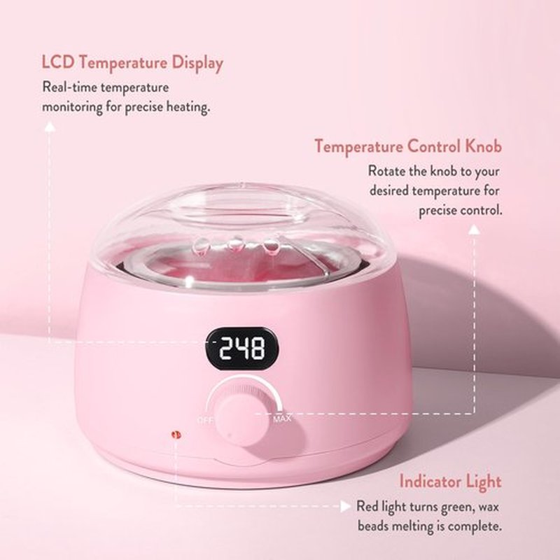 Digital Wax Warmer for Hair Removal : LCD Professional Waxing Pot Hard Wax Heater for Waxing - 14 oz Melt Wax Beads Pot and Transparent Lid(Pink)