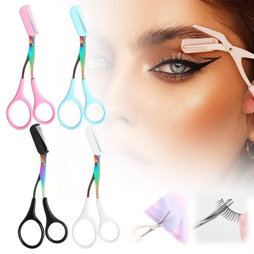 Eyebrow Trimming Scissors, Eyebrow Scissors with Comb, Non-Slip Eyebrow Trimming Razor, Hair Removal Eyebrow Scissors Makeup Tool, Precision Eyebrow Trimming Scissors Gifts for Men Women (B-All)
