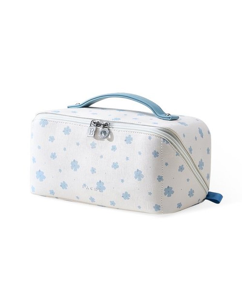 EACHY Travel Makeup Bag,Large Capacity Cosmetic Bags for Women,Waterproof Portable Pouch Open Flat Toiletry Bag Pattern Makeup Bag (C-Blue)