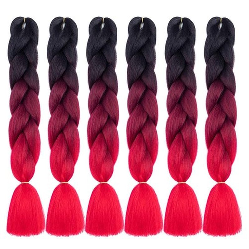 Xiaofeng Braiding Hair Extensions for Women 6 Packs 100g/Pack 24Inch High Temperature Ombre Jumbo Synthetic Braiding Hair for Twist Crochet Braids (24 Inch, black-wine red-red)