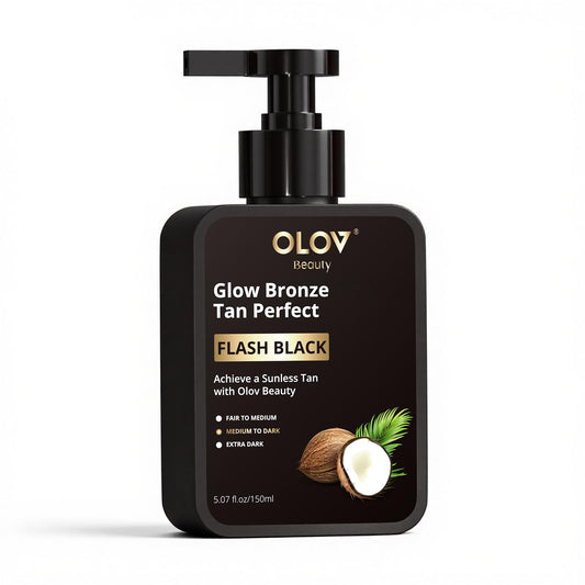 OLOV BEAUTY Self Tanning Lotion -Sunless Tanner with Shea Butter and Coconut Oil Natural Ingredients for Sensitive Skin Moisturising Fake Tan Customisable Medium to Dark (5 fl oz)