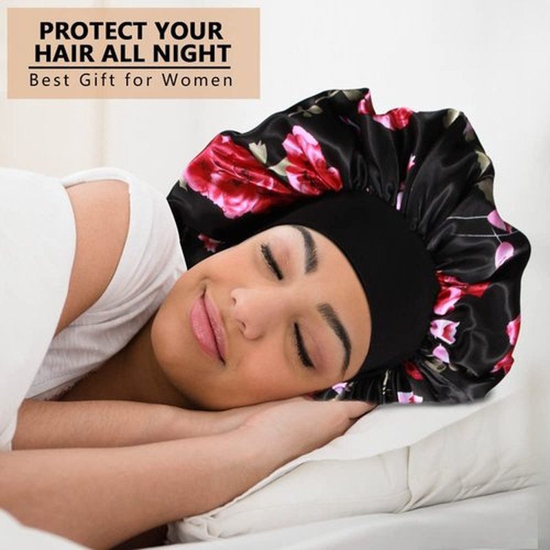 3PCS Extra Large Satin Bonnets for Sleeping, Hair Bonnets for Black Women Braids Curly Hair, D