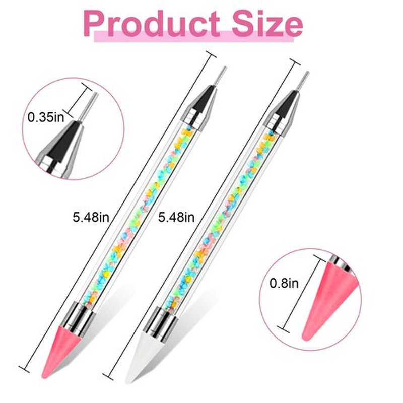Jutqut 2PCS Rhinestone Picker Dotting Pen, Dual-ended Rhinestone Gems Crystals Studs Picker Wax Pencil Pen Crystal Beads Handle Manicure Nail Art DIY Decoration Tool