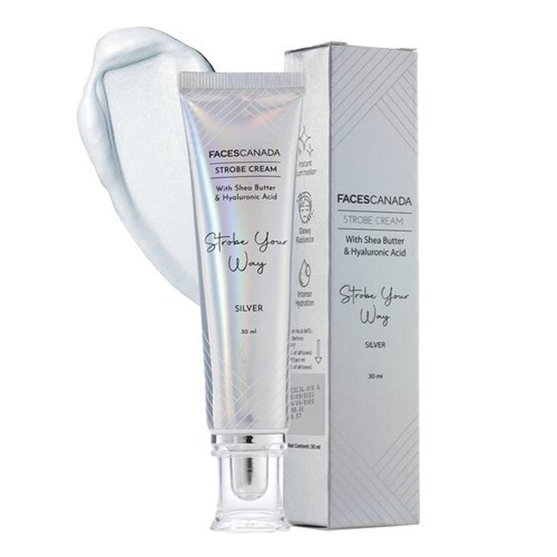 FACE'S CANADA Strobe Cream | Primer + Highlighter + Moisturizer | Shea Butter & Intense Hydration Flawless Radiant Dewy Skin For Illuminating & Glowing Makeup Base - Silver, 30g (1.05 Oz)