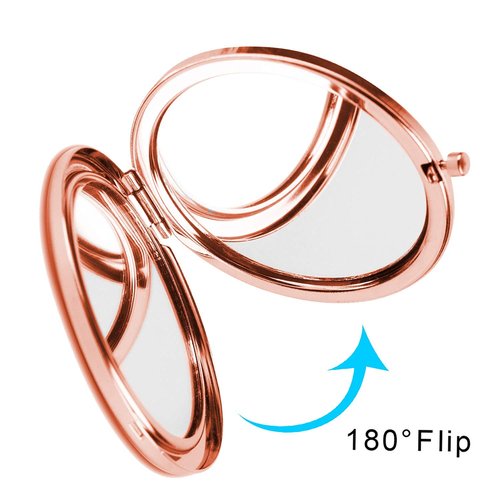 Dynippy Compact Mirror Rose Gold Makeup Mirror Folding Mini Pocket Mirror Portable Hand Mirror Double-Sided 2 x 1x Magnification for Woman Girls (A-Pink Marble)