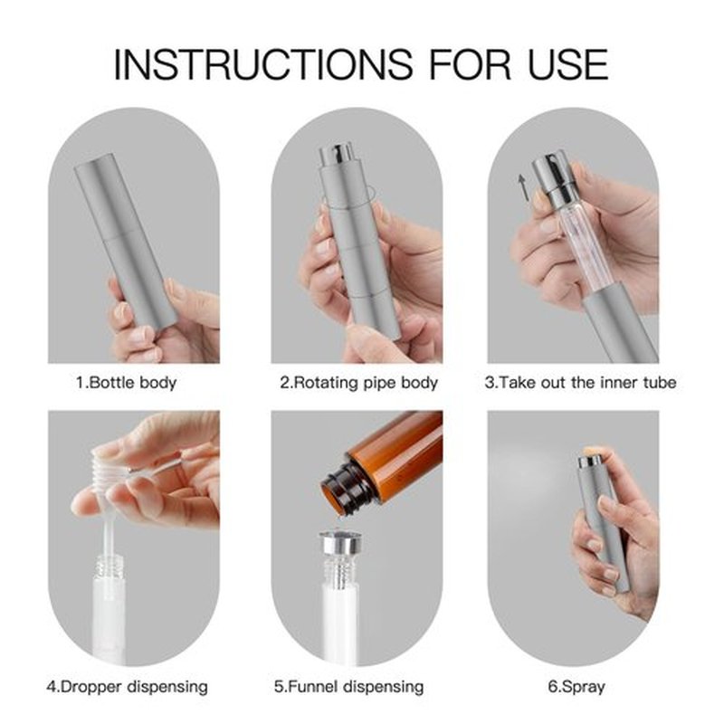 Tekson 10ml Travel Perfume Atomizer Refillable, Mini Cologne Spray Bottle Empty, Small Coffee Spray Bottle (Grey)