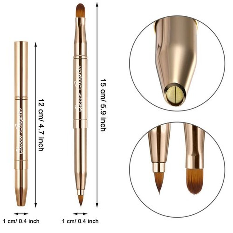 Retractable Eyebrow Eyelash Lip Brush Makeup Brush Double-Sided Soft With Cap Concealer Eyeliner For Travel Cosmetic Brushes, gold color
