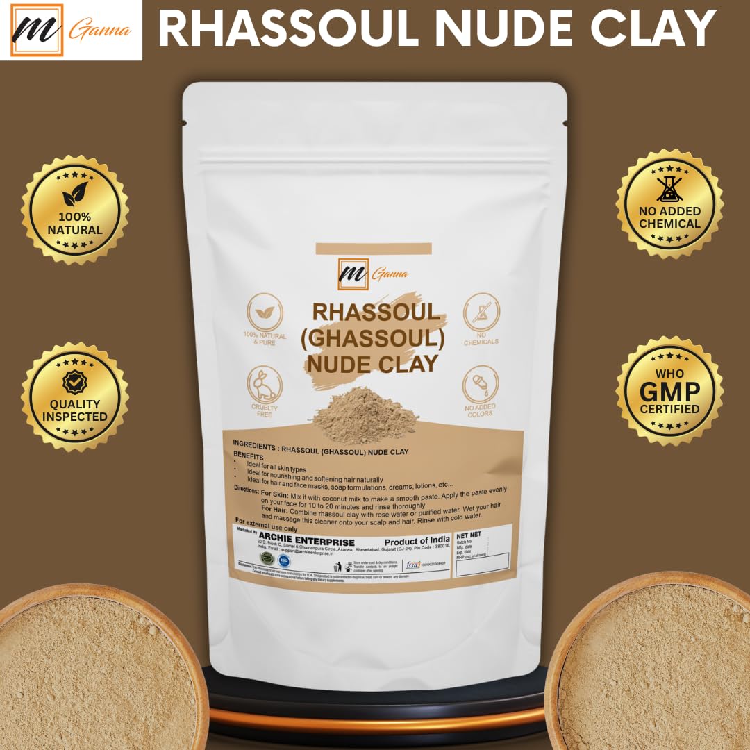 mGanna 100% Natural Moroccan Rhassoul Clay Powder/Nude/Ghassoul Lava Clay Powder for Hair Masks, Creams, Face Masks, Scrubs and Soap Making 0.5 LBS / 227 GMS