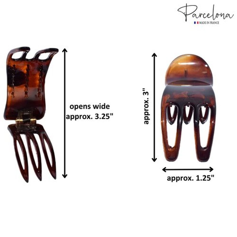 Parcelona French Simply Bear Cub Paw Set of 2 Tortoise Shell and Black Celluloid Medium Side Slide In Jaw Yoga Hair Claws Clips