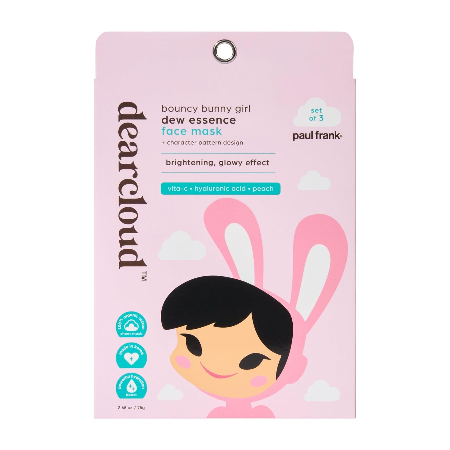 dearcloud Paul Frank Bouncy Bunny Girl Dew Essence Face Mask, Korean Sheet Mask - Tranexamic Acid, Niacinamide & Squalane (3 Count)