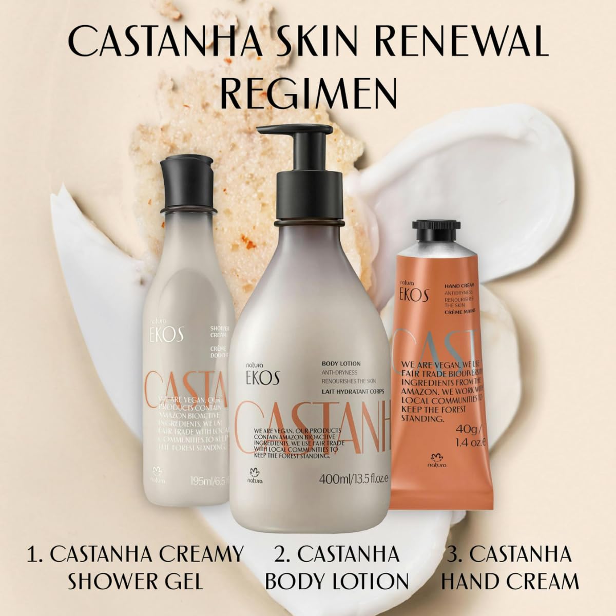 Natura Ekos Castanha Renourishing Creamy Shower Gel - Deep Hydration Body Wash with Omega 6, 9 - Light Texture - Vegan Skin Care - Brazilian Beauty Secrets - 6.5 fl oz (195ml)
