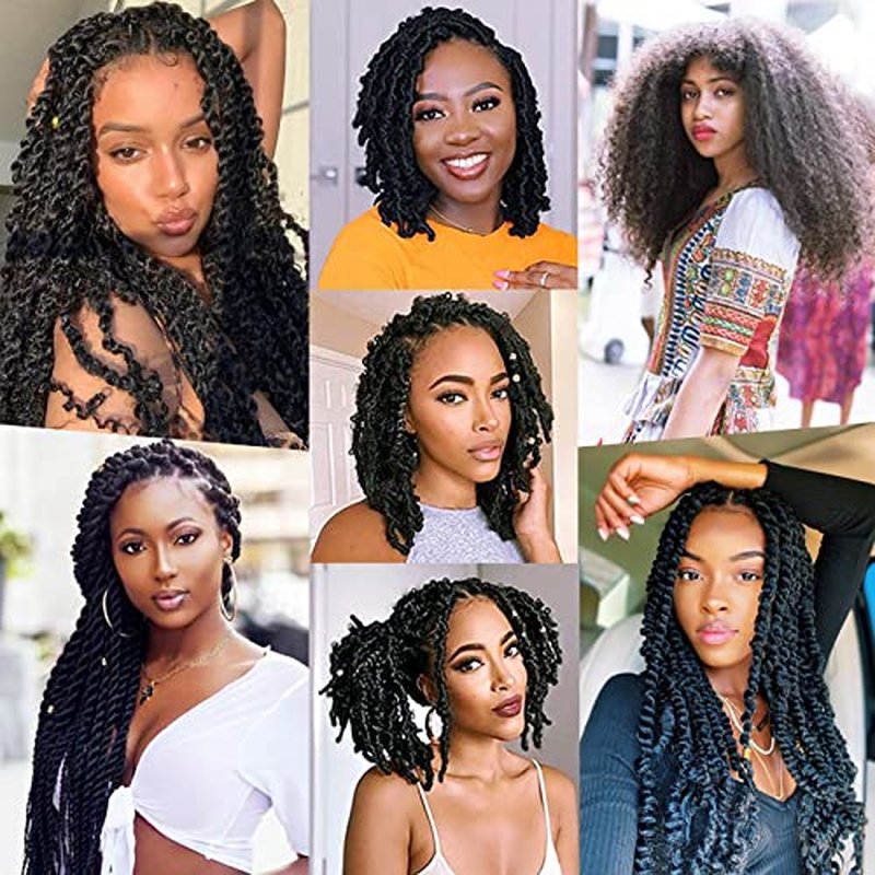 IXIMII 12 Inch Springy Afro Twist Hair 3 Packs Pre-Separated Kinky Marley Twist Braiding Hair Soft Synthetic Crochet Hair Extensions for Spring Twists and Bomb Twists Style,Natural Black