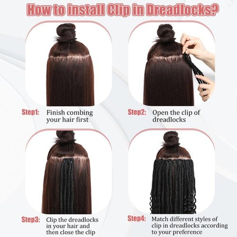 Ajsowju Curly Dreadlocks Clip in Dreadlock Extension 5PCS 20 Strands Clip in Wavy Dreadlock 24inches Thin Soft Dread Extenisons for Women (1B#,Curly)