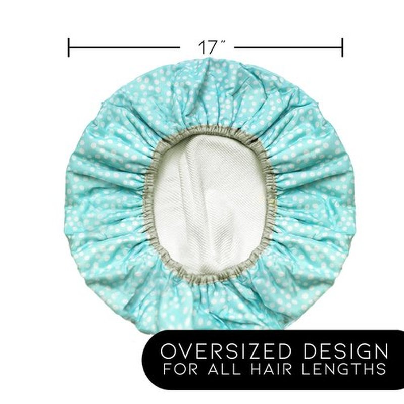 Reusable Nylon Shower Cap & Bath Cap, Reversible Oversized Waterproof Shower Caps Large Designed for all Hair Lengths w Terry Lining & Elastic Band Stretch Hem Hair Hat - Socialite Mint To Be