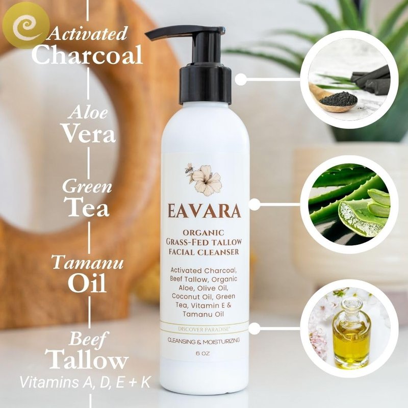 Beef Tallow Face Wash & Moisturizer Set | Natural Skincare Duo with Grass-Fed Tallow, Activated Charcoal & Oils - Hydrates & Cleanses Skin