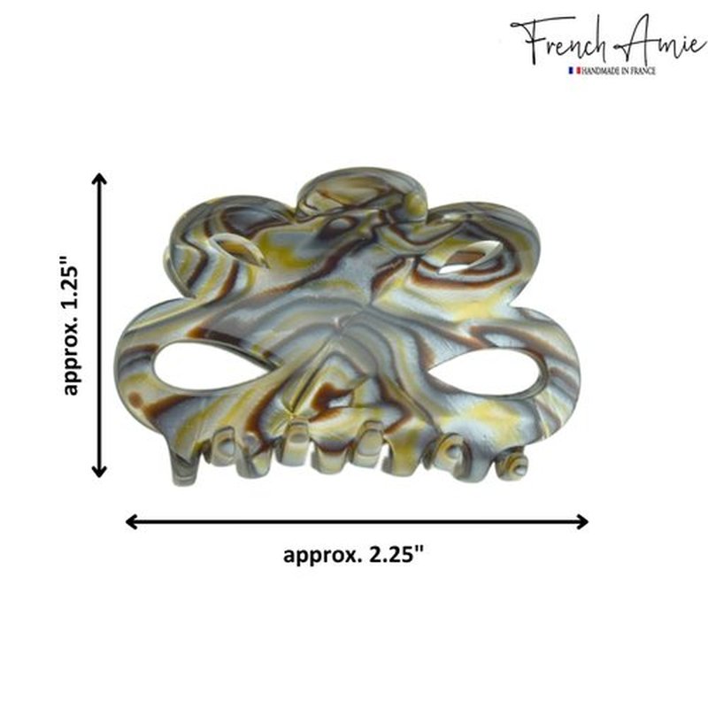 French Amie Flower Small 2 1/4" Handmade Cellulose Acetate Covered Spring Claw No Slip Grip Hair Clips Claw Girls Hair Claw Clips Jaw Fashion Durable Styling Paris Hair Accessories for Women, Made in France (Silver Onyx)