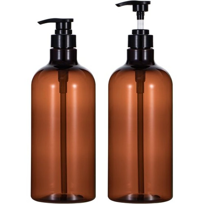 Yebeauty Pump Bottle Dispenser, 33.8oz 1000ml Plastic Shampoo Pump Bottles Shower Soap Dispenser Empty Refillable Containers for Conditioner Body Wash, Bathroom Kitchen, 2 Pack Amber