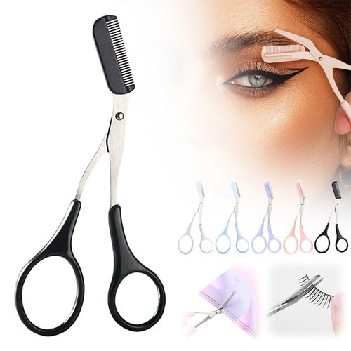 Eyebrow Trimming Scissors, Eyebrow Scissors with Comb, Non-Slip Eyebrow Trimming Razor, Hair Removal Eyebrow Scissors Makeup Tool, Precision Eyebrow Trimming Scissors Gifts for Men Women (A-Black)