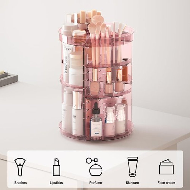 Jiavarry 360 Rotating Makeup Organizer with Slots, 8 Adjustable Layers Spinning Skincare Organizer, Large Capacity Makeup Organizer and Storage, Carousel Cosmetic Shelf for Vanity Bathroom Countertop