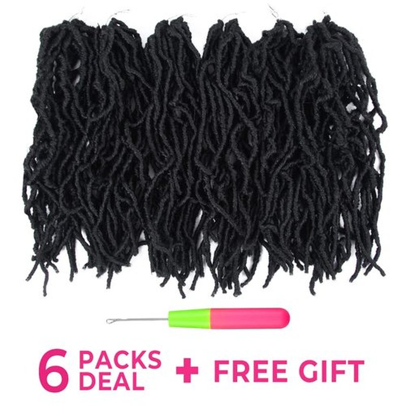 Niseyo Faux Locs Crochet Hair 14 Inch Soft locs, 6 Packs Short Crochet Locs Pre Looped Crotchet Straight Synthetic Hair Extensions (1B, Natural Black)