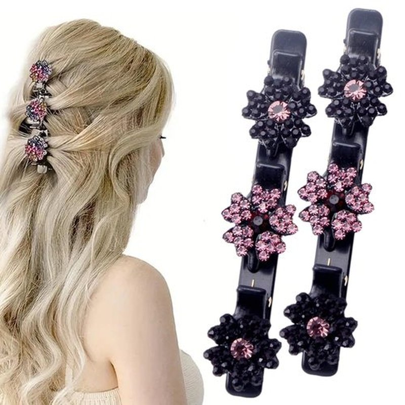 2 PCS Sparkling Crystal Stone Braided Hair Clips Girls,2024 Hair Clips for Women,Hair Clips for Thin Thick Curly Hair,Small Hair Clips Hair Braid Clips for Home Use (pink)