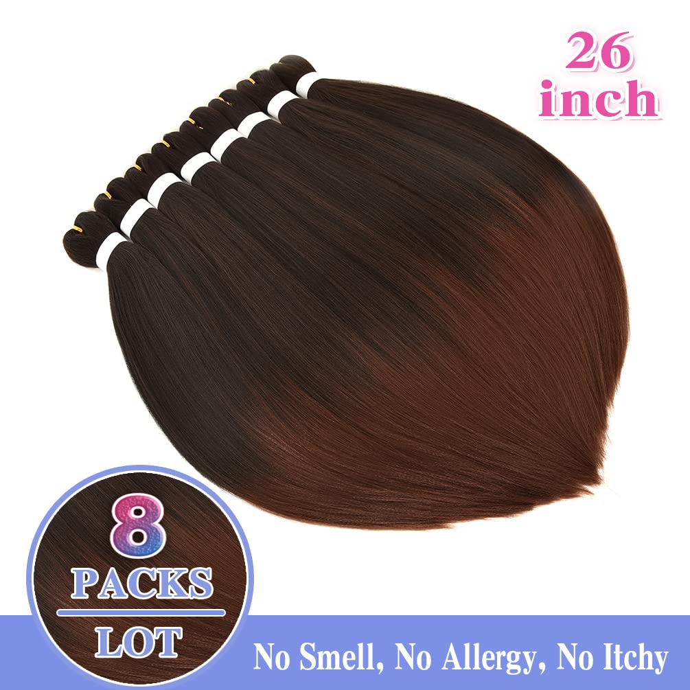 8 Pack Ombre Braiding Hair Pre Stretched - 26" 100G/Pack Premium Pre Stretched Braiding Hair Extensions, Professional Itch Free Hot Water Setting Perm Yaki Texture Prestretched Hair(1B30)