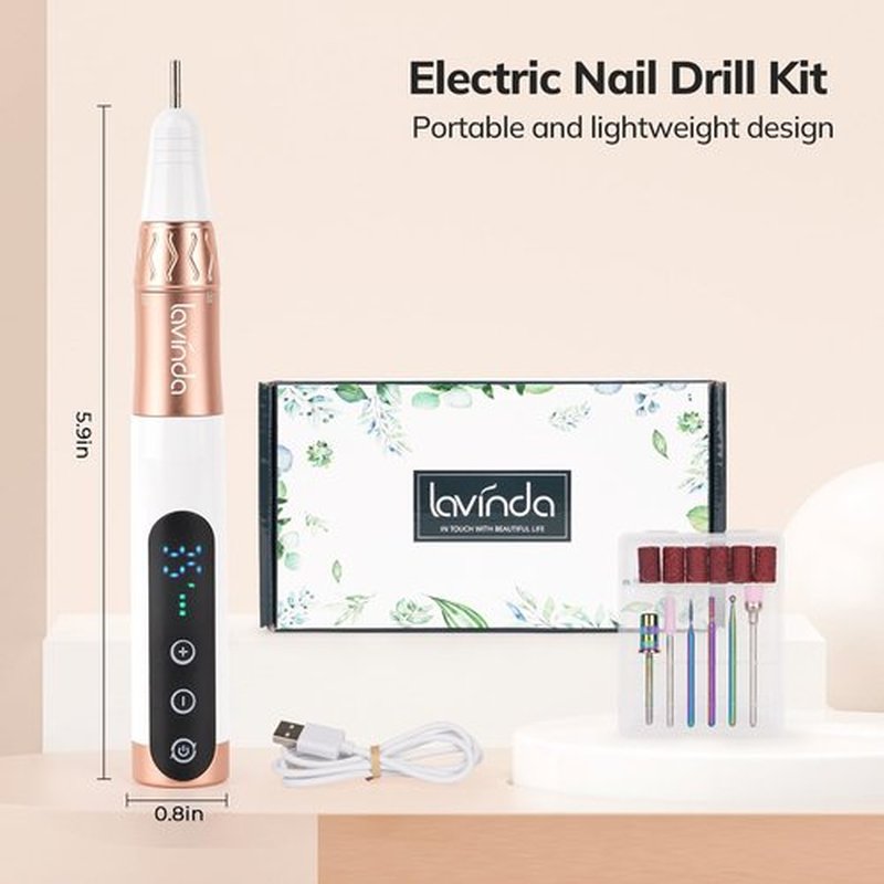 Lavinda Nail Drill,Cordless Electric Nail Drill Professional 35000RPM Electric Nail File Set for Acrylic Gel Dip Powder Nails,Portable Rechargeable Nail Drill Machine Manicure and Pedicure Kit